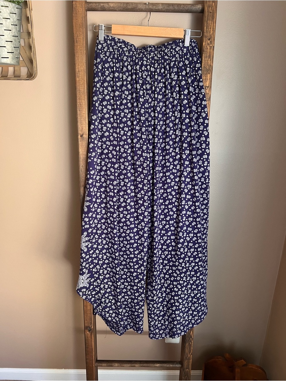 Navy Paisley Bandana Print Wide-Leg Wrap Pants - Picture 2 of 8